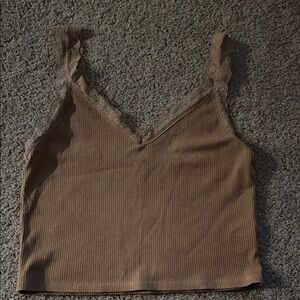 American Eagle Outfitters Ribbed Brown Cami with Lace